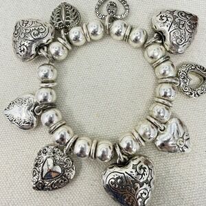 Liz Claiborne Silver-Tone Heart Charm Bracelet